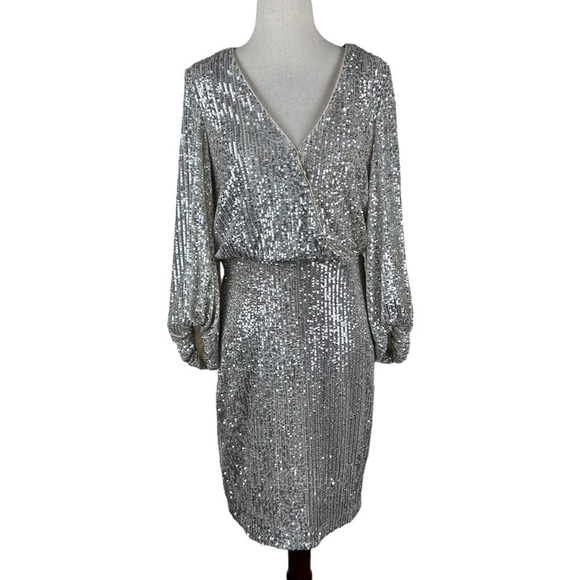 Eliza J Silver Sequined Dress - Picture 1 of 15
